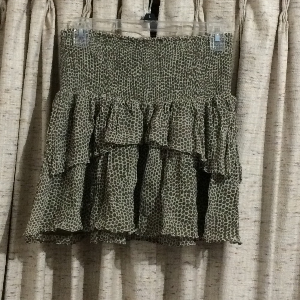 Ramy Brook New York Silk Dot Print Smocked Waistband Ruffle Tiered Mini Skirt